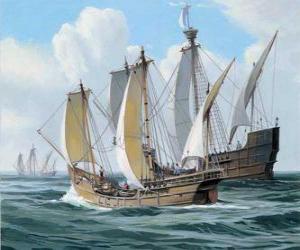 пазл Корабли первого путешествия Колумба был корабль Санта-Мария, и каравеллы, Пинта и Нина